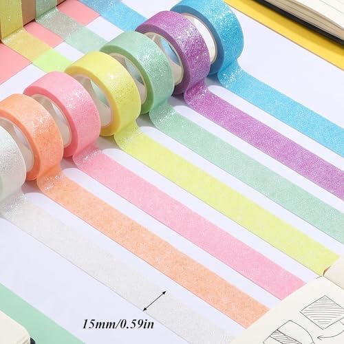 salbsever 12 Rolls Glitter Washi Tape, Decorative Washi Tape Rolls Colorful Holographic Tapes for Arts, DIY Crafts, Journals, Planners, Scrapbook, Wrapping