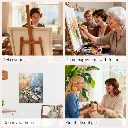 Muzagroo Paint by Numbers Oil Painting Kits for Adults DIY Flowers Oil Painting for Beginners Hand Crafts Kits with Brushes and Acrylic Paints 16x20 inches (Flowers)