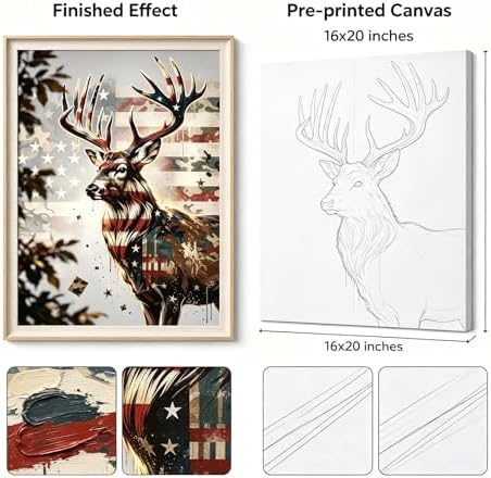 Paint by Numbers Kit for Adults - Patriotic Deer with American Flag Camo, DIY Paint by Number, Oil Painting Style Canvas, Paint by Numbers for Adults, Wall Art Decor Kit