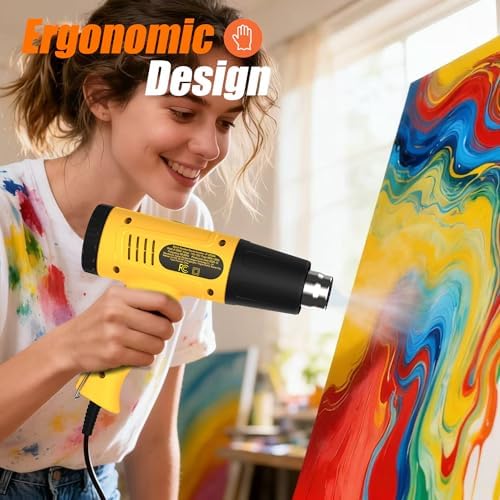 Adjustable Heat Gun, 900W Hot Air Gun 50-650℃ Temperature Control, | with 50-650℃ temperature control, 4 nozzles included. Ideal for resin crafts, DIY, repair and shrink tubing