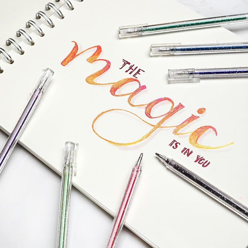Grabie 18 Color Capped Glitter Gel Pens, Metallic Sparkling | Rich Glitter Effects, Consistent Ink Flow, Comfortable Grip, Precision Writing, Creative Lettering, Coloring