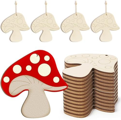 Wooden Mushroom Ornament, 10pcs Blank Wood Ornaments, 3.5 x 3.5 in Used for Painting and Decoration DIY Technology, Hanging skrnrhrery