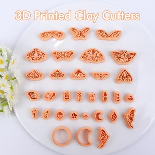 Puocaon Moth Polymer Clay Cutters - 31 Pcs Cutters for Earrings & Jewelry, Retro Butterfly & Luna Moth Designs