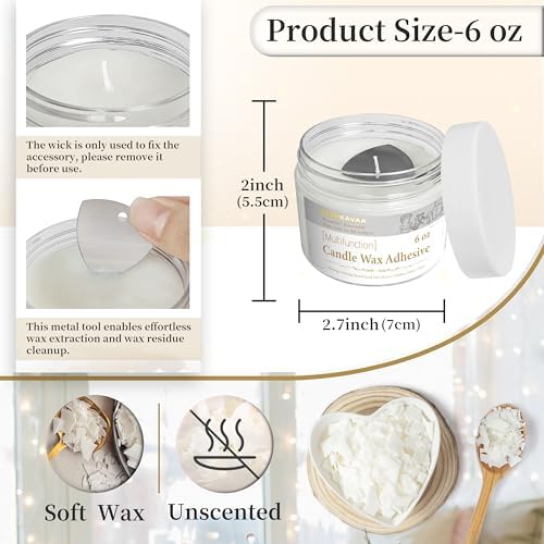 White Reusable Candle Wax Adhesive Gel 6oz Self-Scoop Paste with Mini Spatula Non-Slip Candle Fixing Wax for Pillar Candles, Candle Holders, Displays & Home Décor, Clear, Easy to Clean & Residue-Free