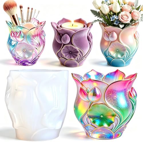 Lotus Candle Holders Epoxy Resin Mold for Casting Succulent Gifts