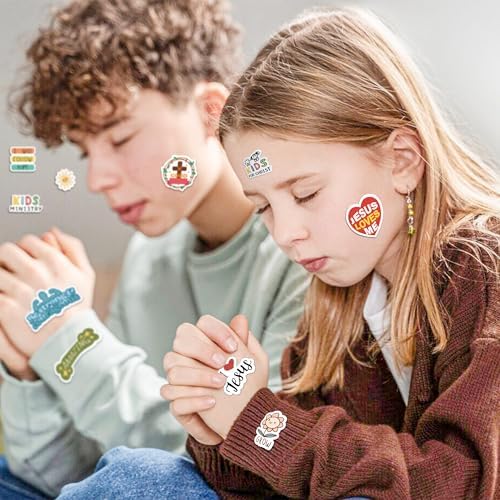 LINAYE 24 Sheets Christian Jesus Stickers for Kids Adults, Waterproof Adhesive Inspirational Jesus Faith Religious Bible Verse Stickers Bulk for Boys Girls Kids Version 2.0