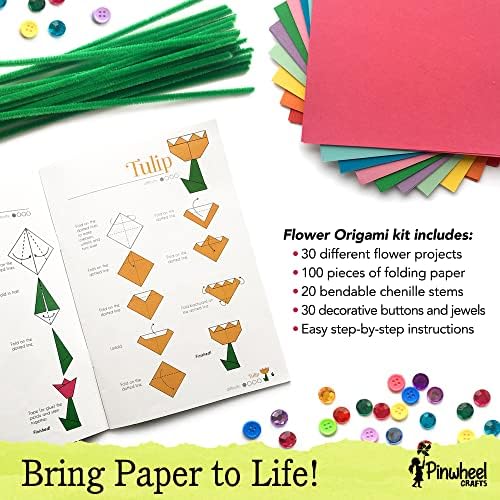 Pinwheel Crafts Flower Origami & Unicorn Purse Sewing Kit Bundle – Creative Arts & Crafts Set for Kids Ages 6+ – Includes 100 Origami Sheets, Decorative Accessories, Pre-Cut Felt Pieces, Embroidery Fl