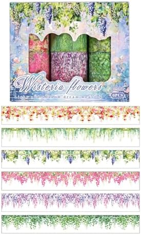 Vintage Floral Wide Washi Tape, 6 PET Rolls for Journaling Crafts | 6 wide PET rolls for journaling supplies, scrapbook supplies, junk journals, card making, DIY crafts and gift wrappin
