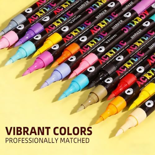 WINSONS 120 Colors Acrylic Paint Markers Dual Tip Dual Colors Brush Tip Pens for Rock Painting Supplies, Canvas, Wood, Calligraphy, Metal, Glass, DIY Crafts Art Supplies Kit (120 Colors - Dual Colors)