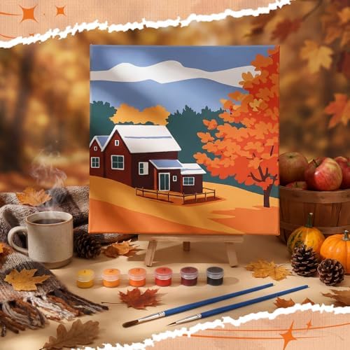 Nezyo 12 Pack Fall Paint by Numbers Kit for Adults Beginner 8x8 Inch | Autumn Pumpkin Maple Leaf Paint by Number Kits Frame Canvas, DIY Acrylic Easy Painting by Numbers for Home Wall Decor Party