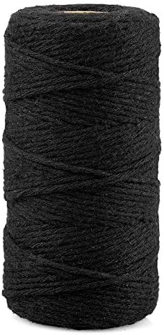 JijAcraft Natural Cotton Bakers Twine, 328 Feet Black String, 2mm Macrame Cord for Crafting, Gift Wrapping, Gardening Supplies