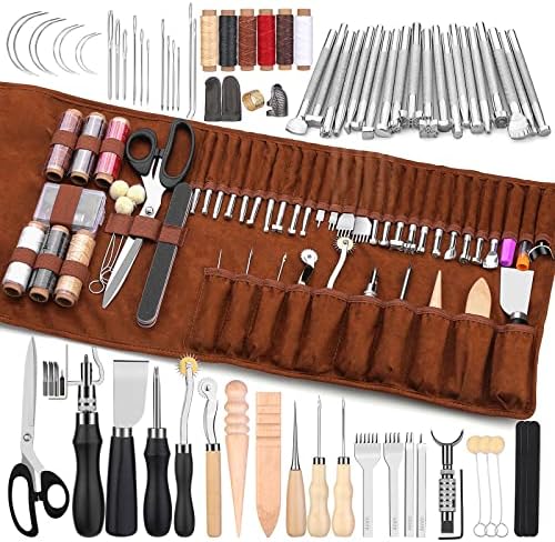 TLKKUE Leather Working Tools Leather Craft Tools for Carving Stamping | Sewing Punching Cutting with Custom Storage Bag Professional Tooling Kit for Crafting, Repair & DIY Projects