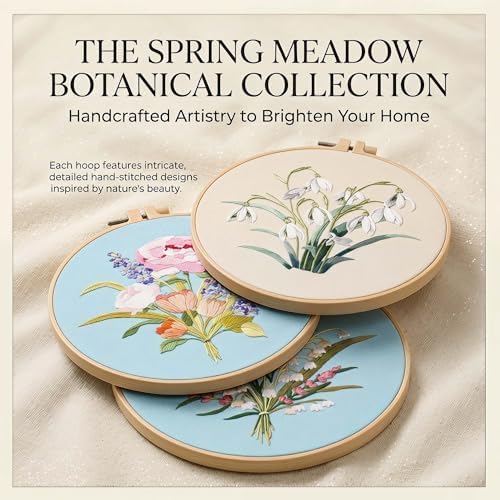 Harimau Adult Beginner Embroidery Starter Kit, Complete Set with 4 Patterns, 2 Hoops, Needles, Scissors, Instruction Guide & Stitching Video Tutorials