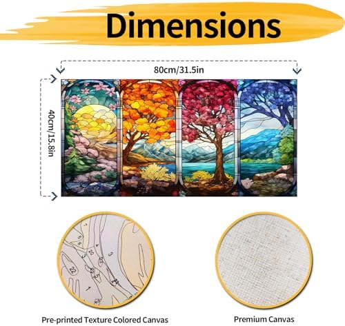 YALKIN Paint by Number for Adult Kits, DIY Four Season Trees Oil Acrylic Painting Kits for Adults Beginners on Canvas for Home Wall Decor Gifts 40x80CM/15.8x31.5in (No Frame)