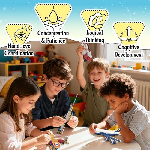 2 Themes in 1, 3D Model Paper Airplane Kits, DIY Origami Kit for Kids Ages 8-12, Include 16 Pre-cut, Easy-to-Assemble Gun & Aircraft Models, Origami Kit for Kids Ages 8-12, Paper Airplane Kits