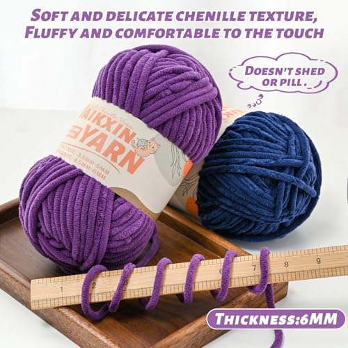 （Snow White） Super Soft Fuzzy Chenille Chunky Yarn for Crocheting, 100g (87yds) Velvet Fluffy Amigurumi Yarn for Hand Knitting Baby Blankets Weaving Craft