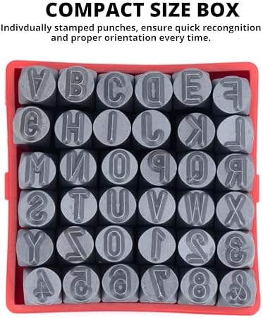 NEIKO 02633A Number and Letter Punch Set with Heat-Treated Steel Punches, Imprinting & Arts and Crafts, 3/16" (5 MM) Shaft, 36 Pc Stamp Set, Uppercase Letter & Number Punch Set (A-Z / 0-8 / "&")