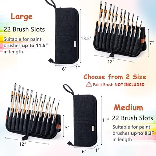 Paint Brush Holder Case for Artists with 22 Slots, Brush Organizer with Pop-Up Stand, Travel Paintbrush Storage Bag for Acrylic Oil Watercolor, Zippered Art Brush Cover (Brushes Not Included)