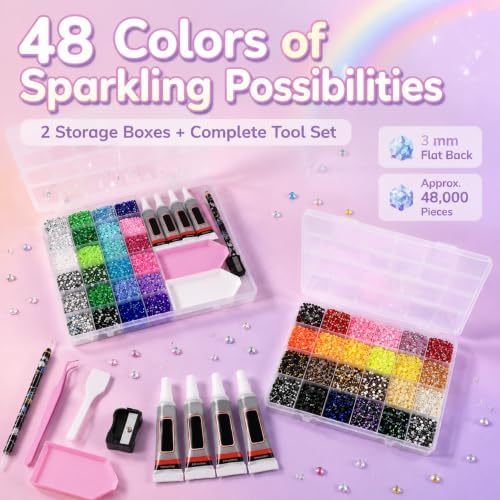 Resin Jelly Rhinestones for Bedazzling Kit 48 Colors 3mm Flatback Gems