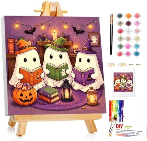 Mandun Halloween Ghost Paint by Numbers Kit for Kids, 8x8 inch