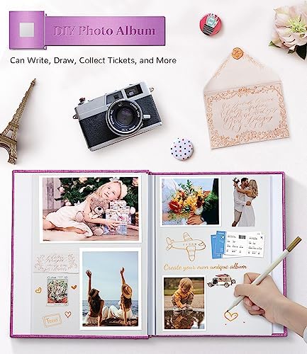 Artfeel Photo Album Self Adhesive Scrapbook Album for 3x5 4x6 5x7 8x10 Pictures,120 Pages Linen Cover with Display Window DIY Photo Book,Ideal Gifts for Family Travel Wedding Baby