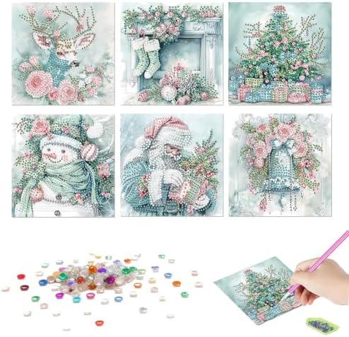 LSQFS DDGYP 6Pcs Christmas Diamond Painting Paper Cards Kit with Envelopes