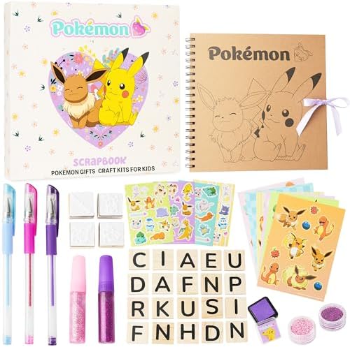 Pokemon Scrapbook Craft Kit for Kids, All-in-One Set with Gel Pens, Glitter, Sticker Sheets, Scrapbook Supplies, Art Supplies, Gifts for Kids