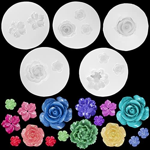 PAGOW 5pcs Mini Mirror Flower Resin Mold,3D Flower Crystal DIY Casting Mold