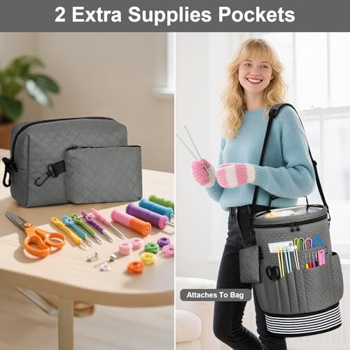 Crochet Yarn Knitting Bag 3PCS Expandable Large Yarn Storage Organizer Bag