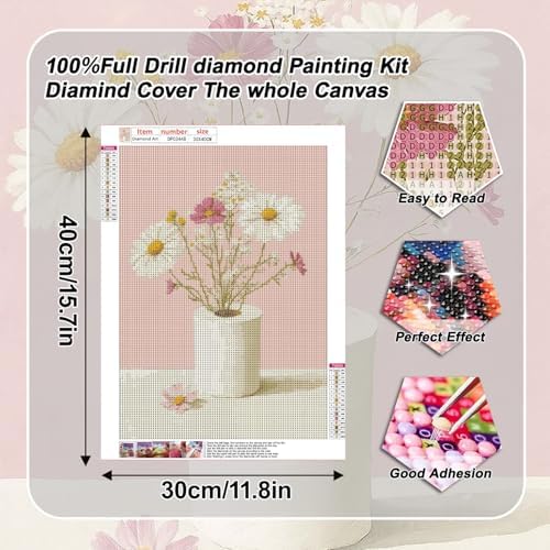 Flower Diamond Art Kits for Adults, Pink Daisy Floral Botanical Diamond Painting Kits for Adults Beginners, DIY 5D Diamond Painting with Round Gem Art Kits for Gift Home Wall Decor 11.8x15.7inch