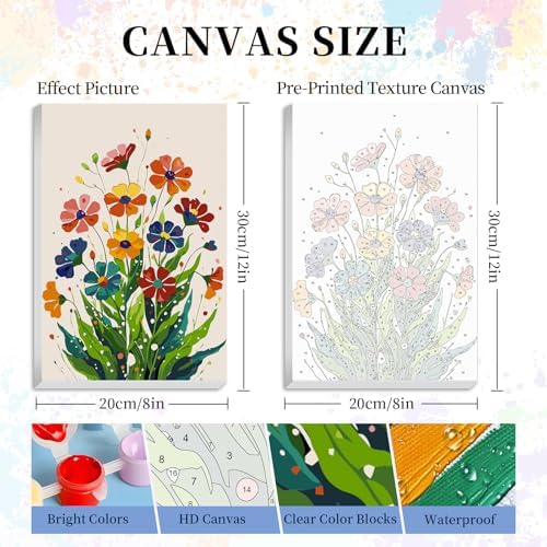 Framed Paint by Numbers Kit for Adults Beginners – Colorful Easy Flowers