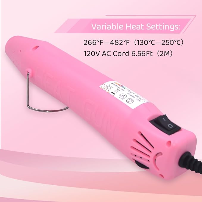 mofa Resin Heat gun,6.6ft Cable 300W Hot Air Gun for Crafting,Acrylic Paint Dryer Multi-Purpose Electric Heating Nozzle (Pink Temp Regulation)