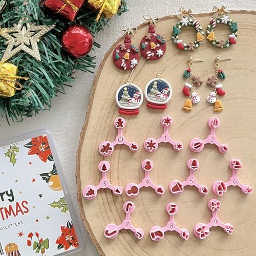 Keoker Mini Polymer Clay Cutters Christmas, 10 Shapes Christmas Clay Cutters for Polymer Clay Jewelry 3 Sizes(Micro. Mini, Small), Decoration to Make Winter Earrings
