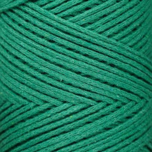 Makromecity, Cotton Macrame Cord 2mm x 195 Yards (590 feet) 2mm Recycled Cotton Crochet Yarn for Macrame Art & Crafts for Wall Hangings, Bags, Underplate, Rug (25 Colors Available) (Benetton Green)