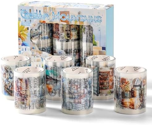 6 Rolls PET Tapes Set Pre Cut Tape Stickers City Stickers journaling Tape Transparent Sticker Books for Scrapbooking Scrapbook Tape Decorative
