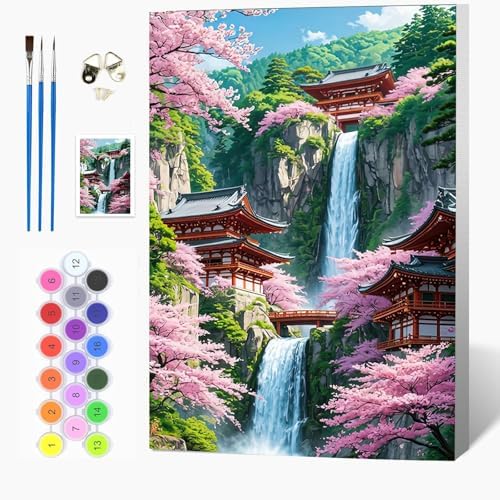 Auremi Flowers Framed Paint by Number for Adults,DIY Landscape Painting by Number Kits on Canvas Acrylic Oil Painting Kits for Adults Paint by Number Kits for Home Decor 20x30cm