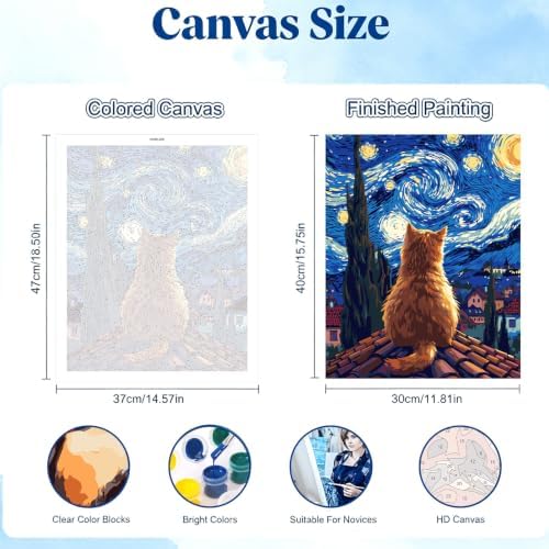 Cat Paint by Numbers Kit for Adults, Starry Painting by Numbers 16x20 In | Cat Paint by Number for Adults Beginner, Acrylic Easy Number Painting, Arts and Crafts Kit for Adults for Gifts Home Decor