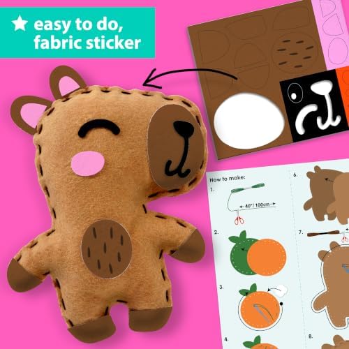 KRAFUN Beginner Sewing Kit, Sew Capybara & Orange, Pre-Cut Felt, Ages 5+