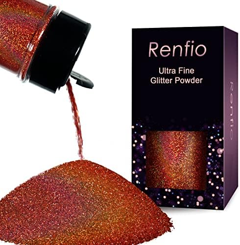 Renfio Holographic Ultra Fine Glitter Powder Metallic Resin Glitter 2.11 Oz (60g) PET Flakes Crafts Sequins 1/128" 0.008" 0.2mm Epoxy Chips Flakes for Tumblers Slime - Laser Orange