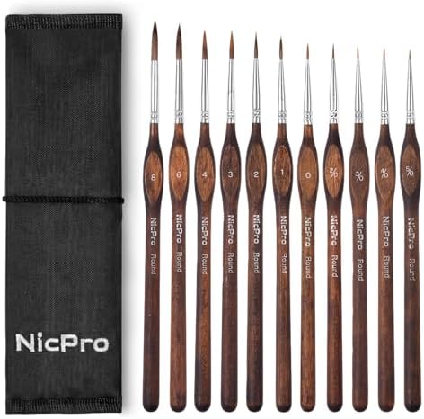 Nicpro 11 PCS Kolinsky Sable Miniature Paint Brushes with Cloth Roll