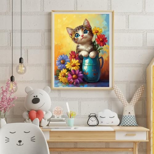 ijbnhd Cat Diamond Art Kits for Adults-Flowers Vase 12x16inch