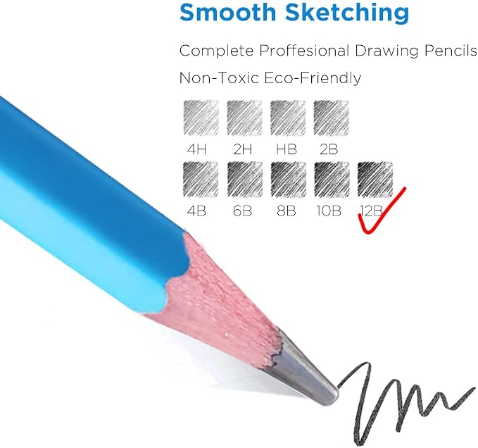 Sketch Pencils for Drawing 12B, 12pcs Softest and Darkest Professional Graphite Pencils, Art Drawing Pencils for Shading for Artists & Beginners