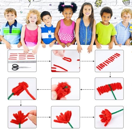 Caydo 200 Pieces Red Pipe Cleaners for Flowers Making