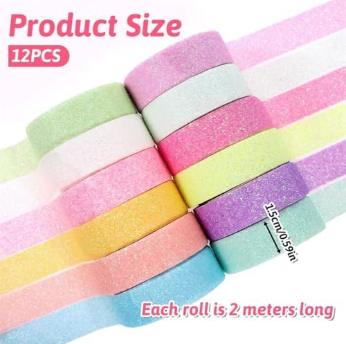 12 Rolls Glitter Washi Tape Set Christmas Washi Masking Tape Decorative Adhesive Tape for Scrapbooking DIY Crafts Crafters Embellished Journals Planners Cards Gift Wrapping Ribbons Wedding (B)