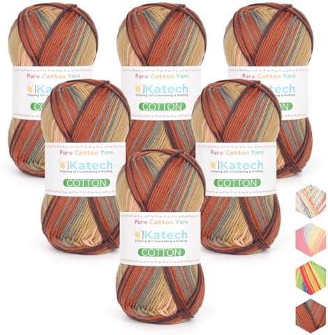 Katech 1OO% Variegated Cotton Yarn for Crocheting-2 Sport Weight Baby Yarns