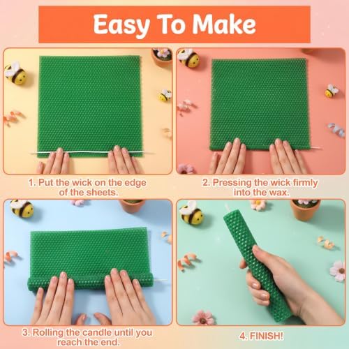 24 Pack Beeswax Sheets For Candle Making, 8x8 Inch Beeswax Candle Making Kit Assorted Colors, Beeswax Candle Making Kit For Kids And Adults DIY Craft, Natural Honeycomb Wax With 24 Cotton Wicks
