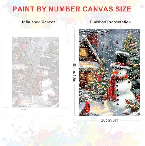 SENQAO Christmas Paint by Numbers for Adults Beginners Framed, Snowman Cardinal Adults' Paint-by-Number Kits, Adult Paint by Number Kits on Canvas, Acrylic Number Painting for Home Decor, 8x12inch