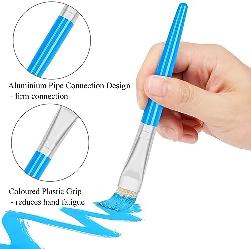 14 Pcs Paint Brushes for Kids, Round and Flat Kids Paint Brushes, Easy Hold and Clean Toddler Paint Brushes, Bristle Craft Paint Brushes for Acrylic Oil Watercolor Washable Paint