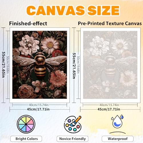 CRZMODE Bee Paint by Numbers Kit for Adults, Bee Paint by Numbers for Adults, Acrylic Painting Crafts for Home Decor Gift (16x20inch)