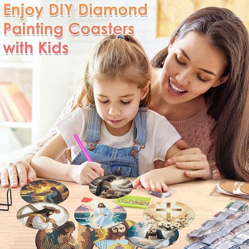 ijbnhd 8 Pcs Diamond Art Coasters Kits Jesus Diamond Painting Coasters
